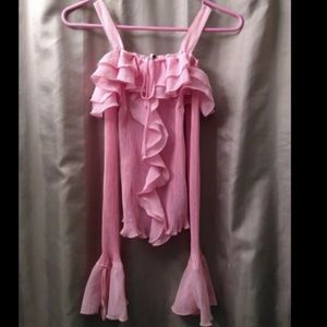 Vintage pink bell sleeve ruffled off shoulder top